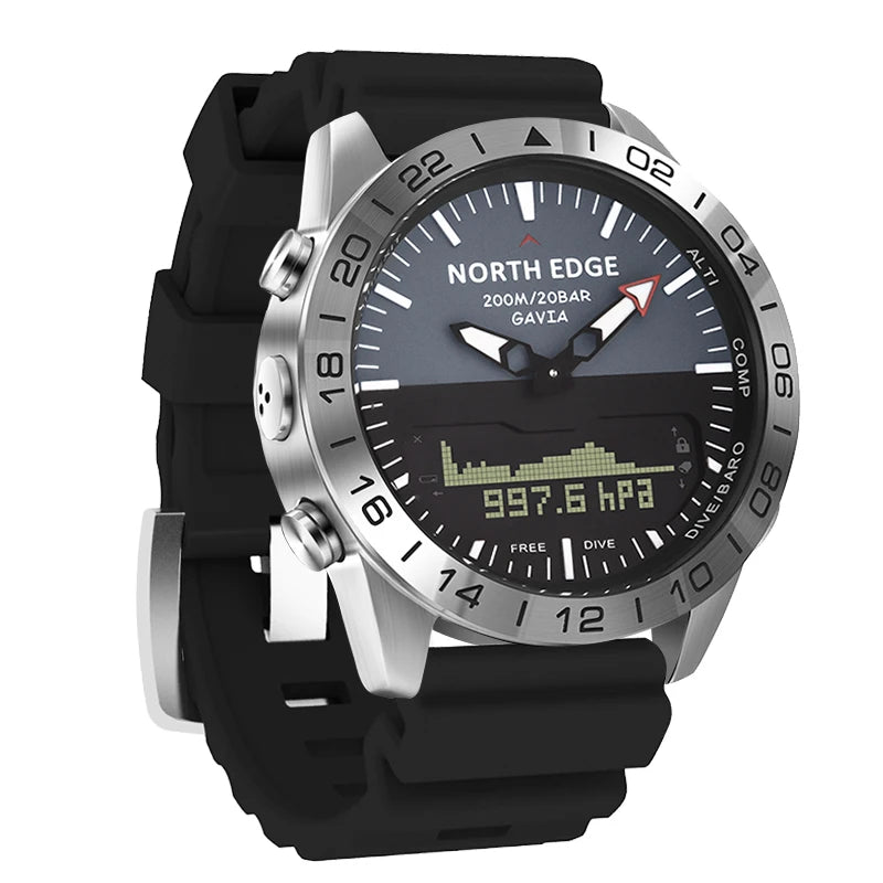 Stainless steel Men Quartz Watch Dive Sport Watches Waterproof 200M Analog Digital Watch Altimeter Barometer Compass NORTH EDGE