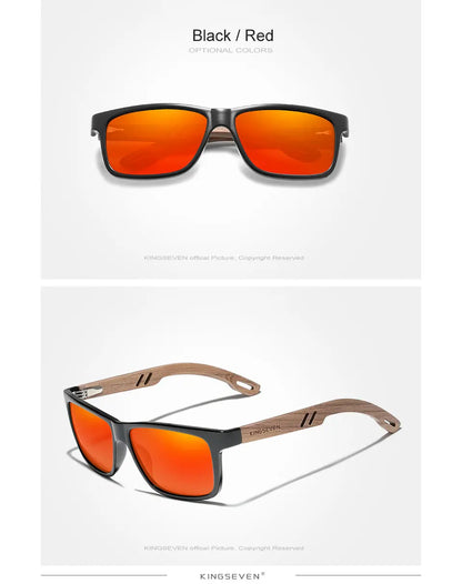 KINGSEVEN 100% Polarized Vintage Men Wooden Sunglasses Wood UV400 Protection Fashion Square Sun glasses Women  Gafas De sol