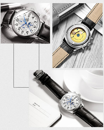 Carnival Brand Automatic Watch, Fashion Luxury Waterproof Calendar with Moon Phase, Mechanical Watches for Men