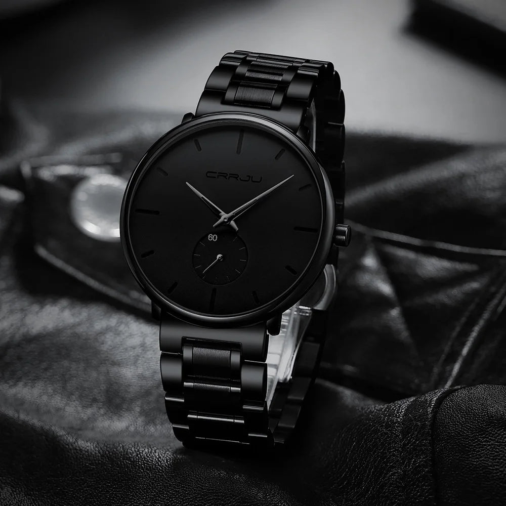 Montre pour homme CRRJU – Montre-bracelet en acier inoxydable, style décontracté et luxueux, étanche, montre de sport à quartz pour homme