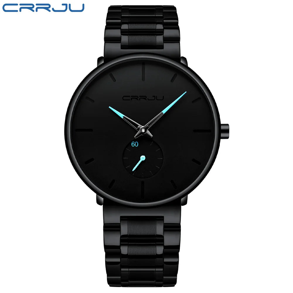 Montre pour homme CRRJU – Montre-bracelet en acier inoxydable, style décontracté et luxueux, étanche, montre de sport à quartz pour homme