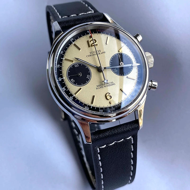 Sugess 1963 Pilot Watch Men Mechanical Chronograph Panda Wristwatch Air Force Sapphire Waterproof for Seagull Movement ST1901 v3