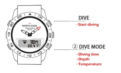 Stainless steel Men Quartz Watch Dive Sport Watches Waterproof 200M Analog Digital Watch Altimeter Barometer Compass NORTH EDGE