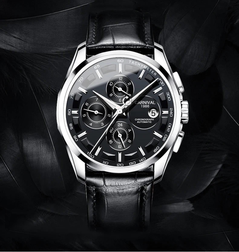 Men's Watch New Carnival Automatic Watches Men Business Mechanical Clock Leather Strap Waterproof Luxury Brand Clock