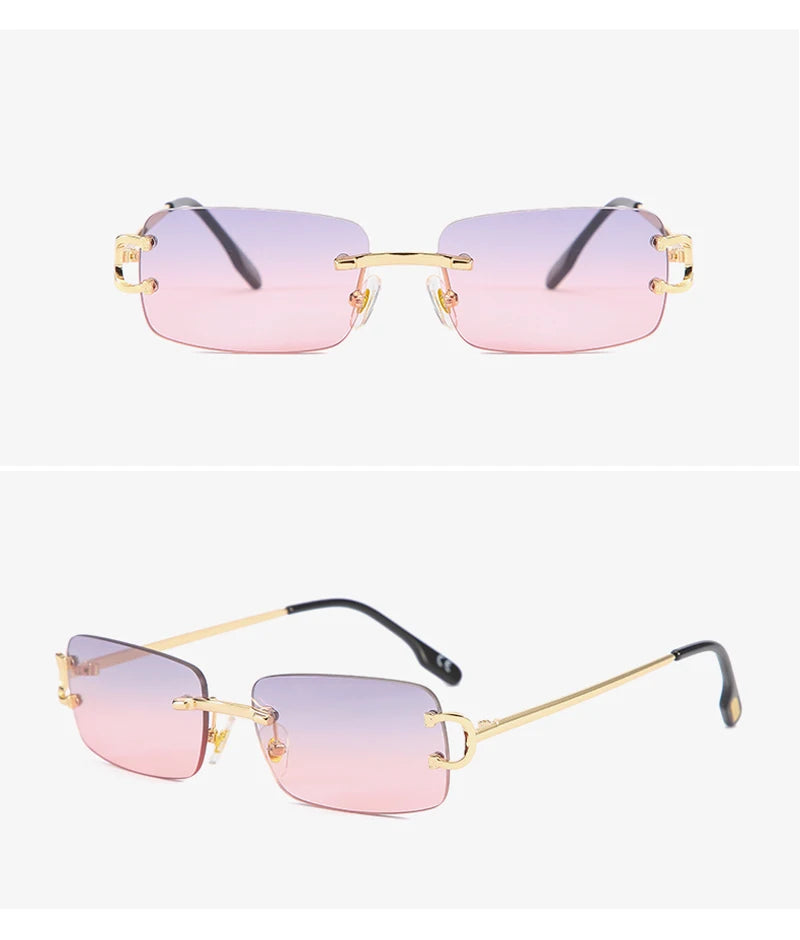 Kachawoo retro rectangular sunglasses rimless male female uv400 small sun glasses fashion blue pink gold metal birthday gifts