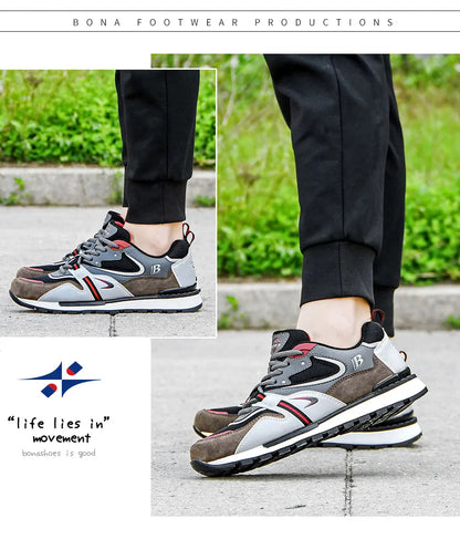 BONA Novos Designers Sapatilhas Desportivas em Couro Action para Homem Sapatilhas de Corrida para Homem Calçado de Ténis Masculino Calçado de Caminhada Fitness Moderno