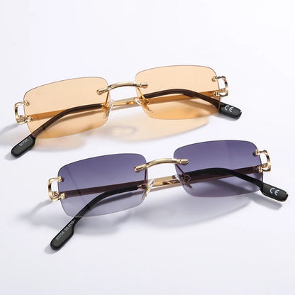Kachawoo retro rectangular sunglasses rimless male female uv400 small sun glasses fashion blue pink gold metal birthday gifts