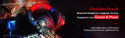 Cuffie da gaming wireless Bluetooth 5.2 OneOdio 110H – Autonomia di 110H, cuffie over-ear con bassi profondi e microfono, headset 2-in-1 cablato e wireless per PC PS4