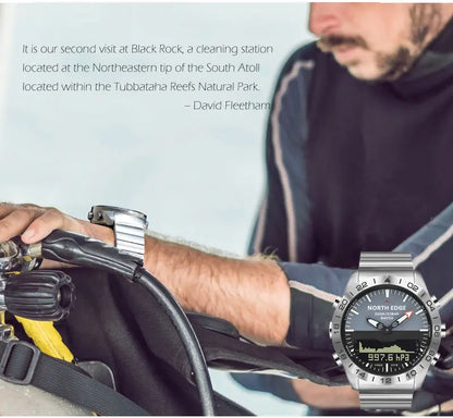 Stainless steel Men Quartz Watch Dive Sport Watches Waterproof 200M Analog Digital Watch Altimeter Barometer Compass NORTH EDGE