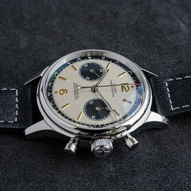 Sugess 1963 Pilot Watch Men Mechanical Chronograph Panda Wristwatch Air Force Sapphire Waterproof for Seagull Movement ST1901 v3