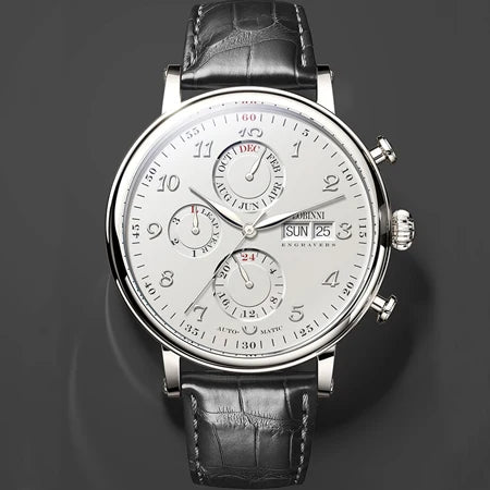 Reloj de lujo suizo LOBINNI para hombre, mecánico automático con calendario perpetuo, cristal de zafiro y multifunción L13019-8