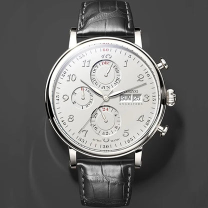 Reloj de lujo suizo LOBINNI para hombre, mecánico automático con calendario perpetuo, cristal de zafiro y multifunción L13019-8