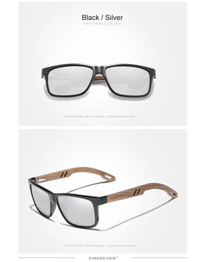 KINGSEVEN 100% Polarized Vintage Men Wooden Sunglasses Wood UV400 Protection Fashion Square Sun glasses Women  Gafas De sol