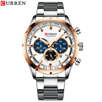 Reloj Curren para hombre con esfera azul, correa de acero inoxidable y fecha, reloj masculino de negocios, resistente al agua, reloj de pulsera de lujo para hombre