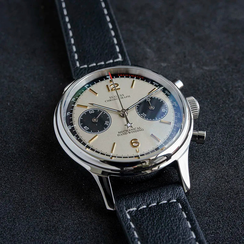 Sugess 1963 Pilot Watch Men Mechanical Chronograph Panda Wristwatch Air Force Sapphire Waterproof for Seagull Movement ST1901 v3
