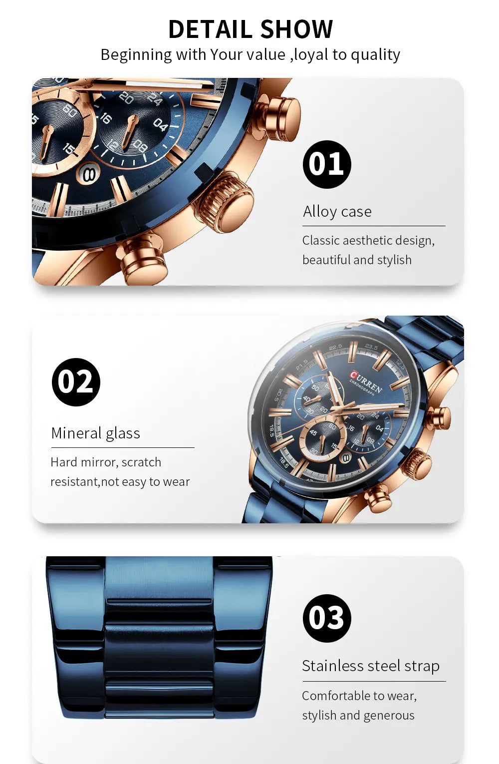 Reloj Curren para hombre con esfera azul, correa de acero inoxidable y fecha, reloj masculino de negocios, resistente al agua, reloj de pulsera de lujo para hombre