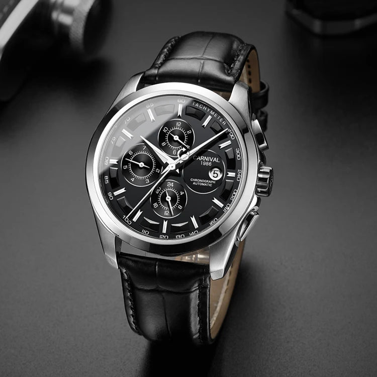 Men's Watch New Carnival Automatic Watches Men Business Mechanical Clock Leather Strap Waterproof Luxury Brand Clock