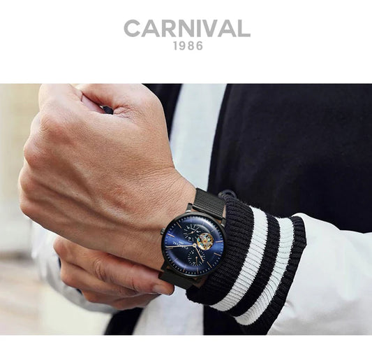 Relógio mecânico para homem Carnival – Relógio de pulso automático de luxo com vidro de safira