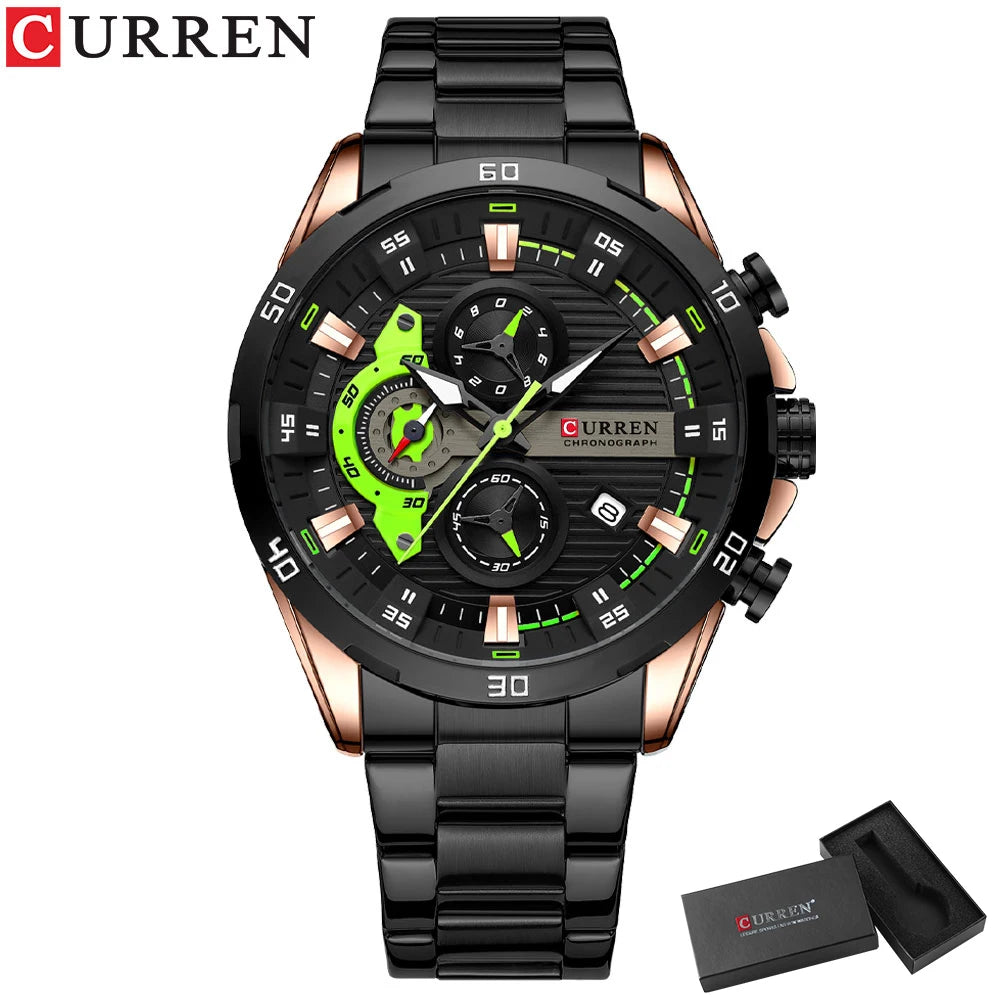Herrenuhr CURREN – Sportlicher Luxus-Chronograph, Quarzwerk, komplett aus Edelstahl, wasserdicht