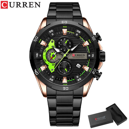 Herrenuhr CURREN – Sportlicher Luxus-Chronograph, Quarzwerk, komplett aus Edelstahl, wasserdicht