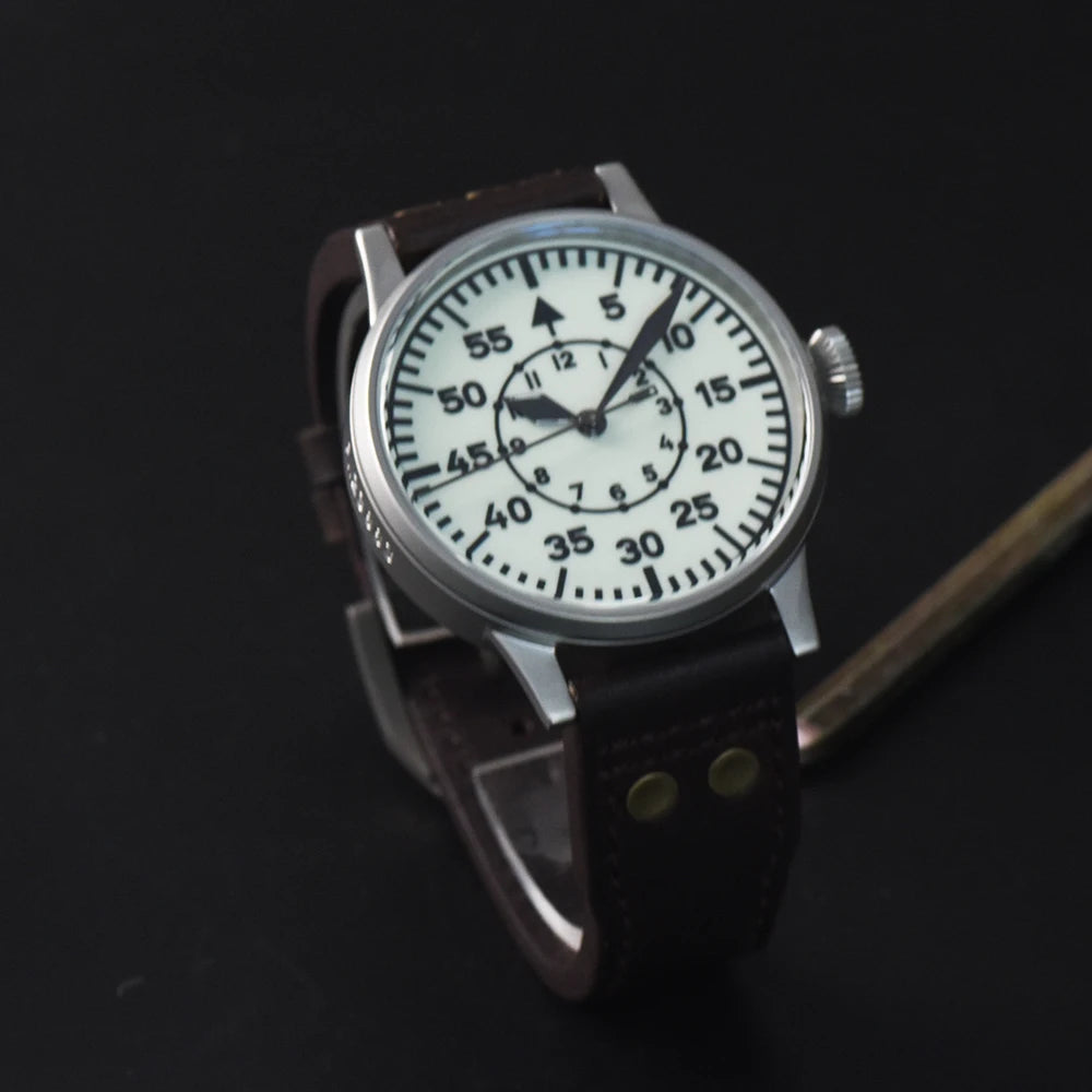 Hruodland Pilot Men's Automatic Mechanical Watch PT5000 Sapphire Luminous C3 Stainless Steel Waterproof 10Bar Men's Watch