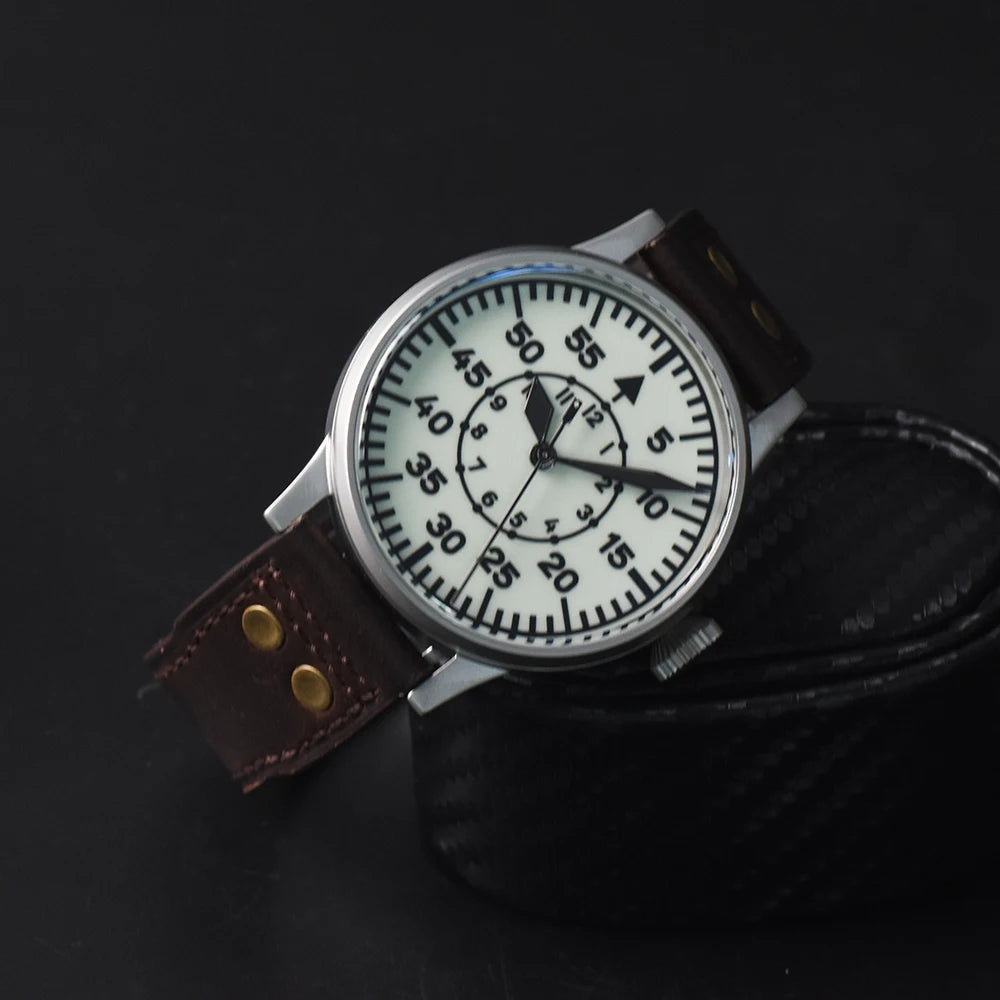 Hruodland Pilot Men's Automatic Mechanical Watch PT5000 Sapphire Luminous C3 Stainless Steel Waterproof 10Bar Men's Watch
