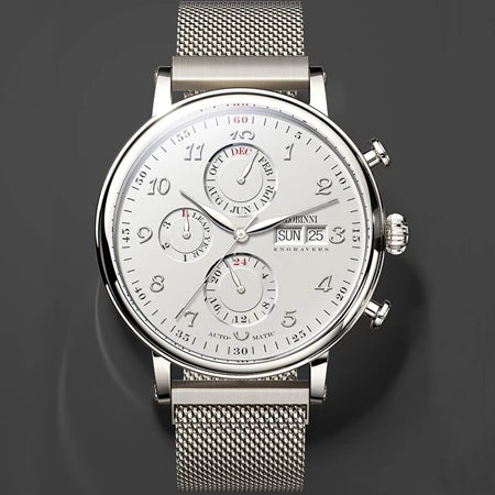 Reloj de lujo suizo LOBINNI para hombre, mecánico automático con calendario perpetuo, cristal de zafiro y multifunción L13019-8