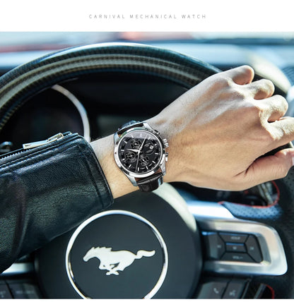 Men's Watch New Carnival Automatic Watches Men Business Mechanical Clock Leather Strap Waterproof Luxury Brand Clock