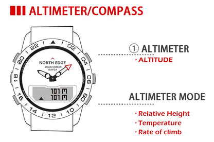 Stainless steel Men Quartz Watch Dive Sport Watches Waterproof 200M Analog Digital Watch Altimeter Barometer Compass NORTH EDGE