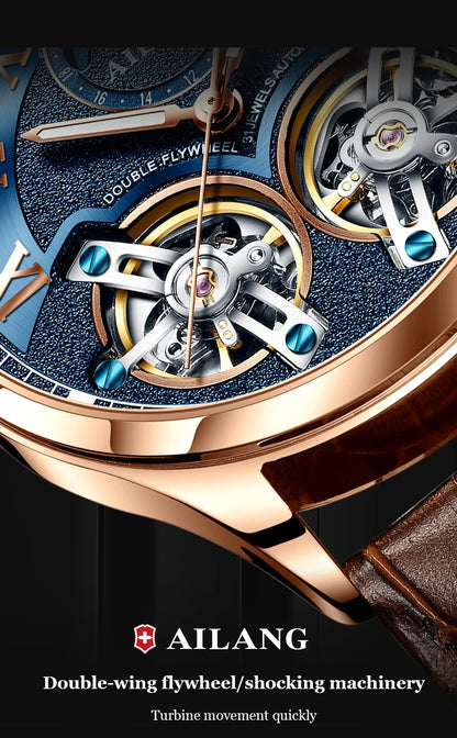 AILANG Double Tourbillon Design Business Men Mechanical Watch Fashion Leather Moon Phase Automatic Watches for Men Reloj Hombre