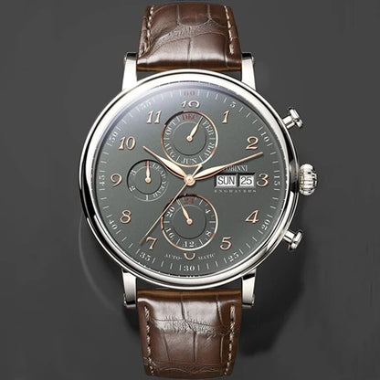 Reloj de lujo suizo LOBINNI para hombre, mecánico automático con calendario perpetuo, cristal de zafiro y multifunción L13019-8