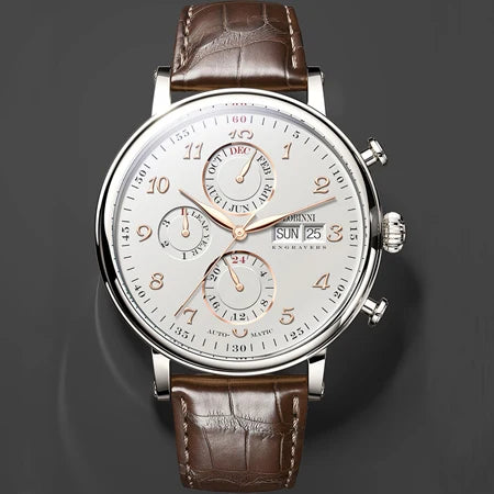 Reloj de lujo suizo LOBINNI para hombre, mecánico automático con calendario perpetuo, cristal de zafiro y multifunción L13019-8