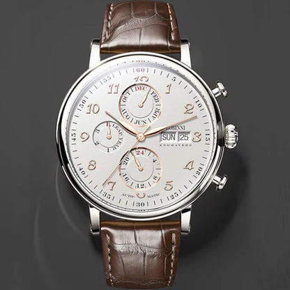 Reloj de lujo suizo LOBINNI para hombre, mecánico automático con calendario perpetuo, cristal de zafiro y multifunción L13019-8