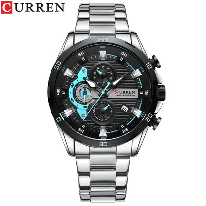 Herrenuhr CURREN – Sportlicher Luxus-Chronograph, Quarzwerk, komplett aus Edelstahl, wasserdicht
