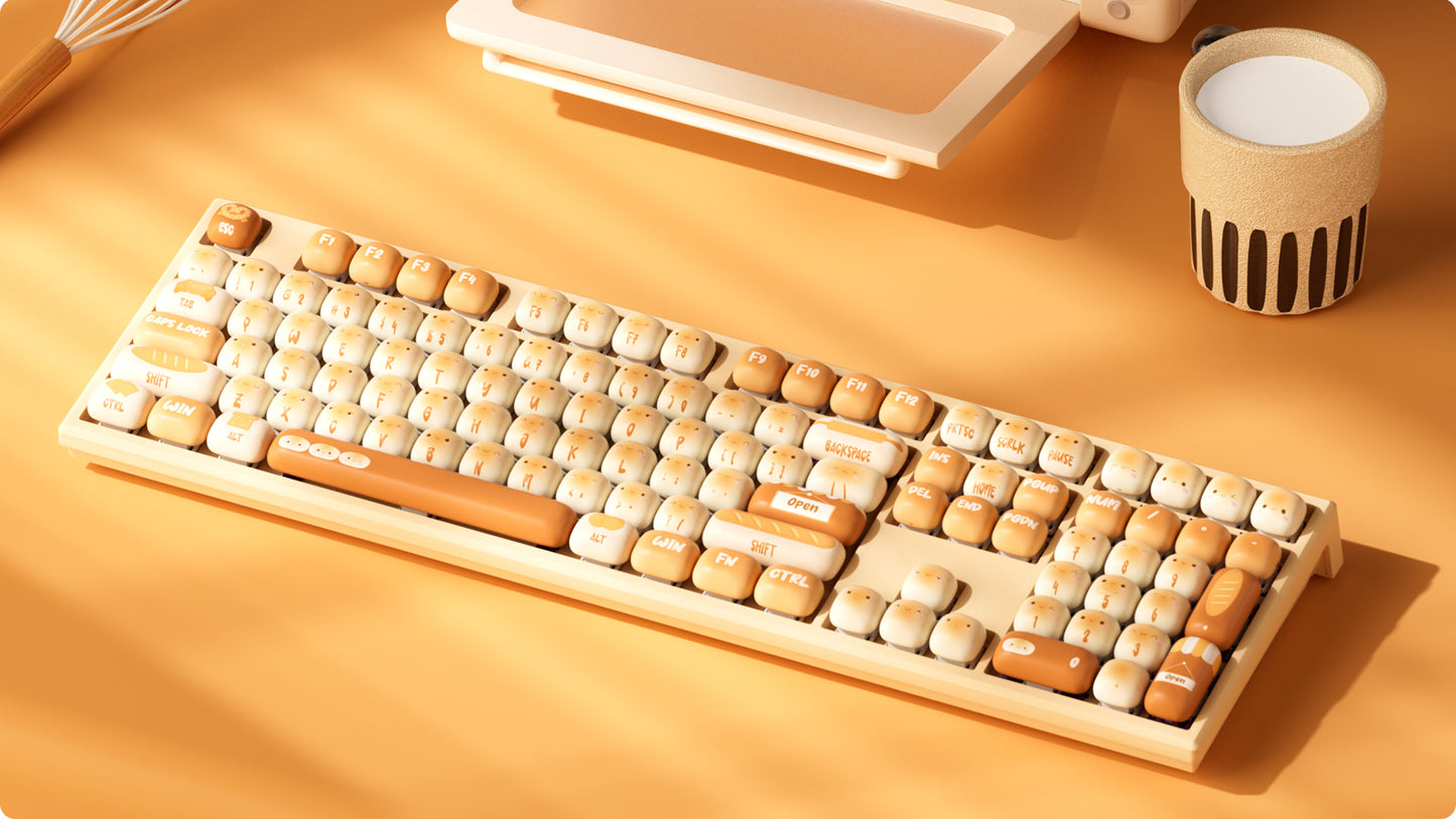 Teclado mecánico inalámbrico Akko MonsGeek MG108B Bun Wonderland, perfil MOG, RGB, 108 teclas, tamaño completo, hot swap, USB / 2.4G / BT 5.0