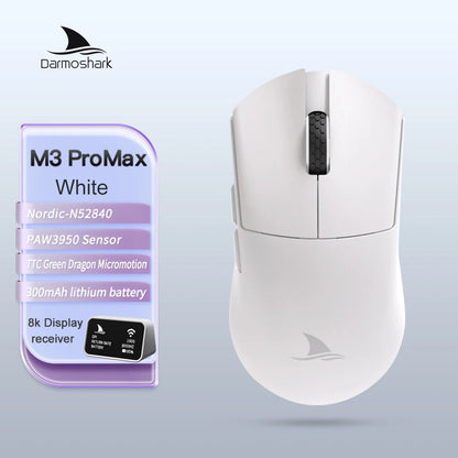 Mouse da gaming Darmoshark M3Pro 2.4G BT wireless tri-mode, sensore PAW3395, N52840, 26000DPI, mouse con driver macro per mani grandi per il gaming