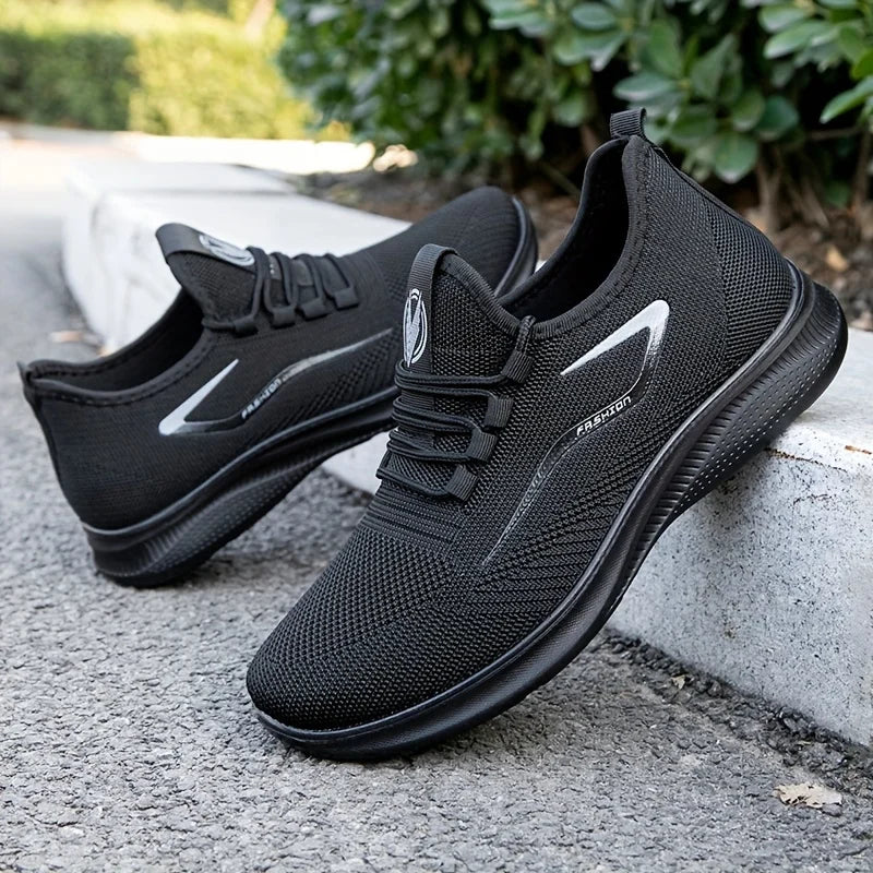 Baskets légères et respirantes en tricot pour hommes, chaussures d'entraînement antidérapantes pour la course à pied, basket-ball, chaussures de sport noires et blanches, semelle en PU