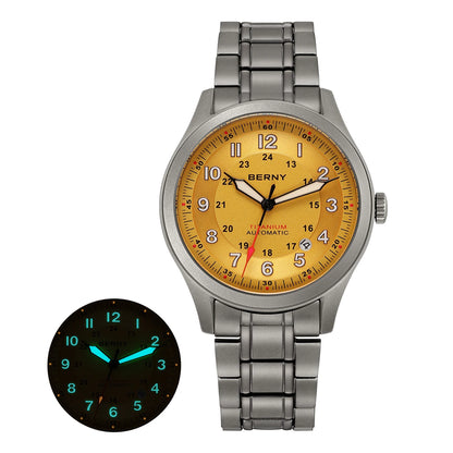 BERNY Automatic Full Titanium Watches for Men Sapphire Super Luminous Mechanical Field Watch Date 10ATM Sports Easy Read