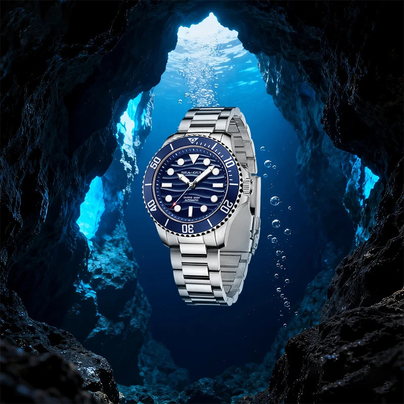 Seagull Ocean Series Automatic Man Mechanical Wristwatches Wave Dial Calendar 200m Waterproof Luminous Diving Watch reloj  6203