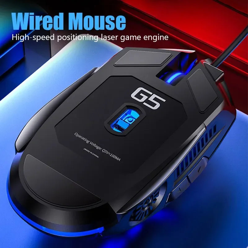 Ratón gaming con cable G5 Mute, seis teclas, iluminación luminosa, para e-sports, accesorio informático, ratón gaming para portátil y ordenador de sobremesa