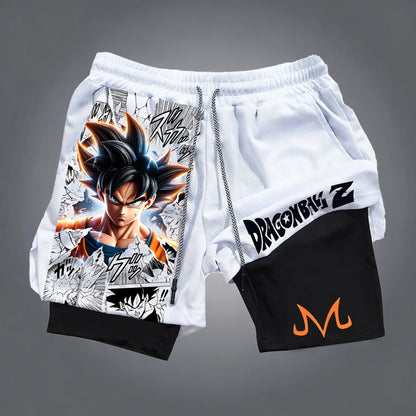 Dragon Ball GOKU Printed Double Layer Shorts Bandai Anime Loose Men's Summer Sweating Breathable Sports Shorts