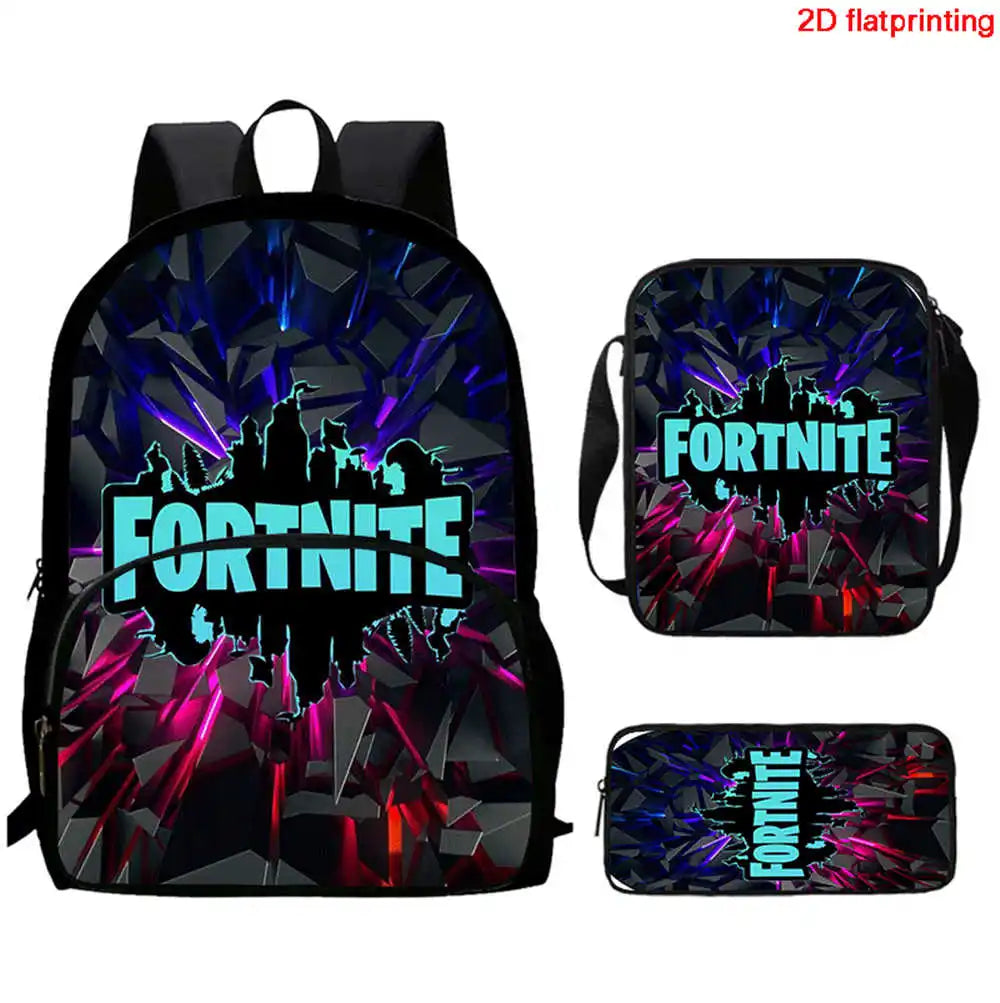 Fortnite Cartoon 3Pcs Backpack Set Unisex for Boys Girls, Backpack with Front Pocket, Crossbody Bag & Pencil Case, Best Gift