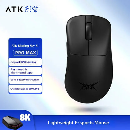 Mouse gaming wireless ATK Z1 Pro Max Ultra con piedini personalizzati, PAW3950, Ultra Smart Speed Wireless, polling rate 8k, latenza ridotta 0.39ms
