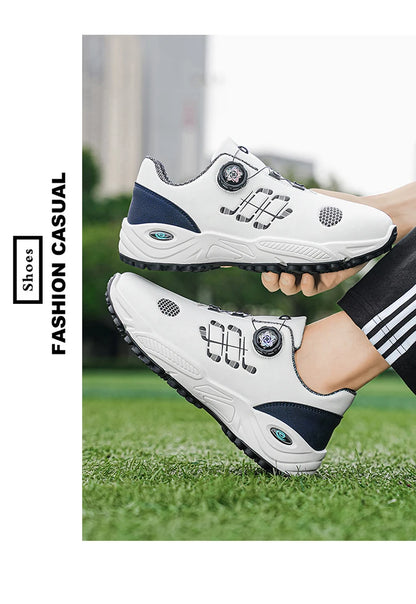Professional Golf Shoes with Rotary Lock Buckle, Breathable, Shock-Absorbing, Non-Slip, Comfortable Support for Golf Course Swing Movements, Men's Casual Sports Shoes