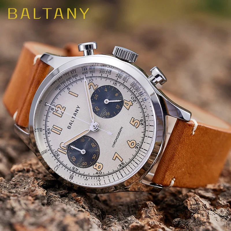 Baltany S5034 39mm Chronograph Watch Man Sapphire Crystal Panda Dial StainlessSteel Super Luminous Vintage Quartz Wristwatches