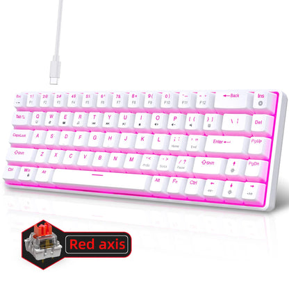 Tastiera meccanica gaming 60% USB con tasti bianchi, mini tastiera gamer ergonomica per computer, retroilluminata, tastiera PC per musica