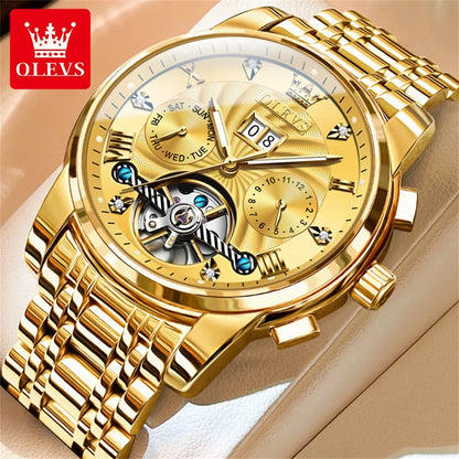 OLEVS 9910 Mens Watch Original Luxury Tourbillon Automatic Mechanical Watche Waterproof Luminous  Day-Date Watch With Box Reloj