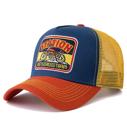 Cappellino da baseball unisex in rete, modello Trucker classico con motivo motociclistico, traspirante, estivo, in stile streetwear per uomo e donna