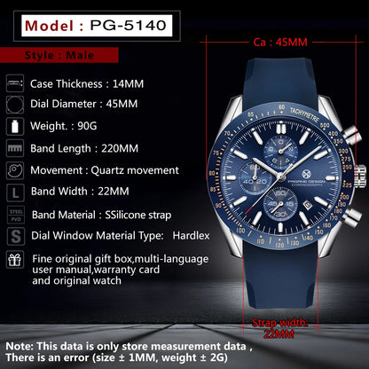 PAGANI DESIGN 45MM 2026 Relógio masculino de quartzo 30M impermeável, luxo business em aço inoxidável Relogio Masculino 5140