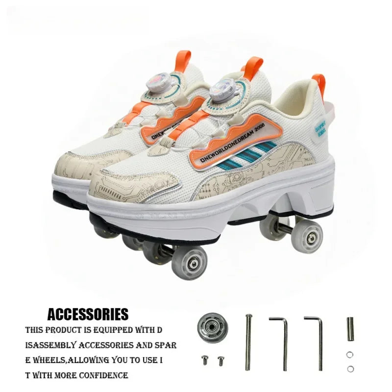 High Top 4 Wheel Roller Skate Shoes Automatic Retractable Dual-purpose Skating Sneakers for Boys Girls Kids & Youth